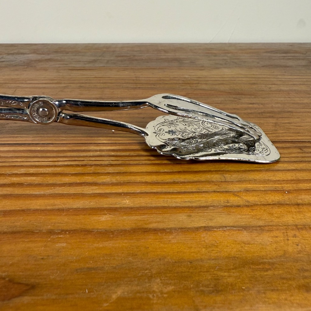 Vintage Silverplate Pastry Serving Tongs | Ornate Etched Design | Hong Kong - Picture 7 of 15
